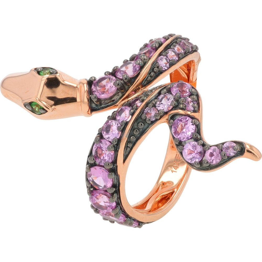 EFFY 14K Rose Gold Serpent Ring with 1.52 Carat Total Weight Pink Sapphires and Tsavorite Accent Stones