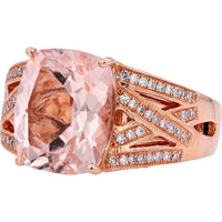 EFFY 14K Rose Gold Split-Shank Ring with Cushion Cut Morganite and Diamond Accents - 4.51 Carat Morganite and 0.25 Carat Total Diamond Weight