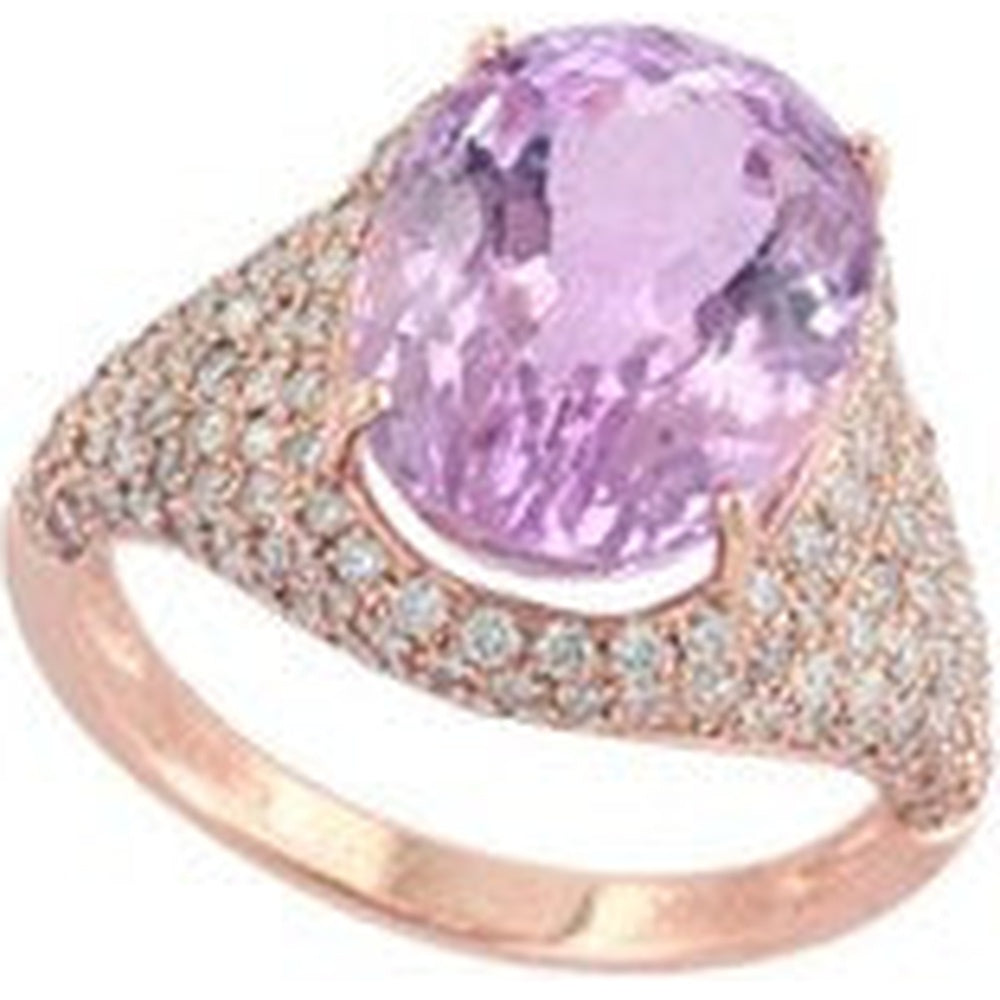 EFFY 14K Rose Gold Split Shank Ring with Oval Kunzite and Pavé Set Diamonds - 8.50 Carat Kunzite and 1.20 Carat Total Diamond Weight