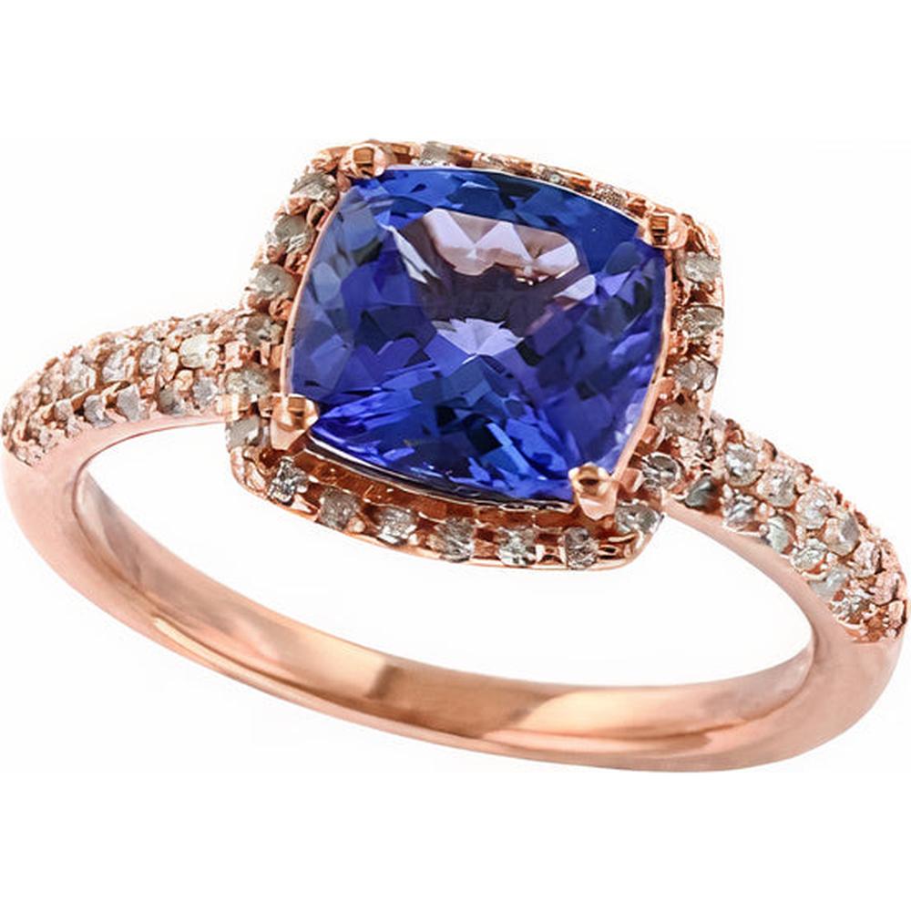 EFFY 14K Rose Gold Tanzanite Cushion Cut Ring with Diamond Accents - 2.28 Carat Total Tanzanite Weight, 0.31 Carat Total Diamond Weight