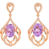 EFFY 14K Rose Gold Teardrop Drop Earrings with Oval Amethysts and Pavé-Set Diamonds - 4.20 Carat Total Amethyst Weight and 0.35 Carat Total Diamond Weight