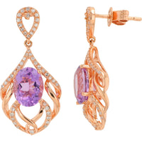 EFFY 14K Rose Gold Teardrop Drop Earrings with Oval Amethysts and Pavé-Set Diamonds - 4.20 Carat Total Amethyst Weight and 0.35 Carat Total Diamond Weight