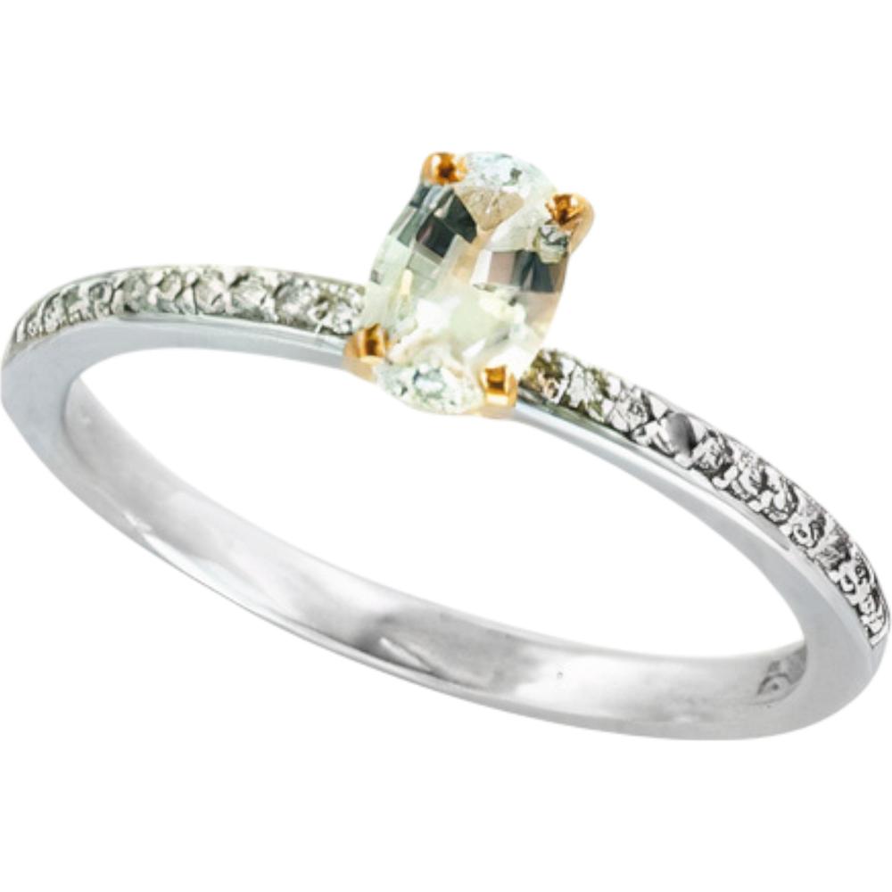 EFFY 14K Two-Tone Gold Engagement Ring with Oval White Sapphire Center and Diamond Accented Shoulders - 0.57 Carat White Sapphire Total Weight, 0.09 Carat Total Diamond Weight