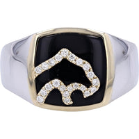 EFFY 14K Two-Tone White and Yellow Gold Men's Ring with Black Onyx Inlay and Pavé-Set Round Diamond Panther Head Motif - 0.14 Carat Total Diamond Weight