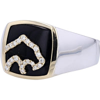 EFFY 14K Two-Tone White and Yellow Gold Men's Ring with Black Onyx Inlay and Pavé-Set Round Diamond Panther Head Motif - 0.14 Carat Total Diamond Weight