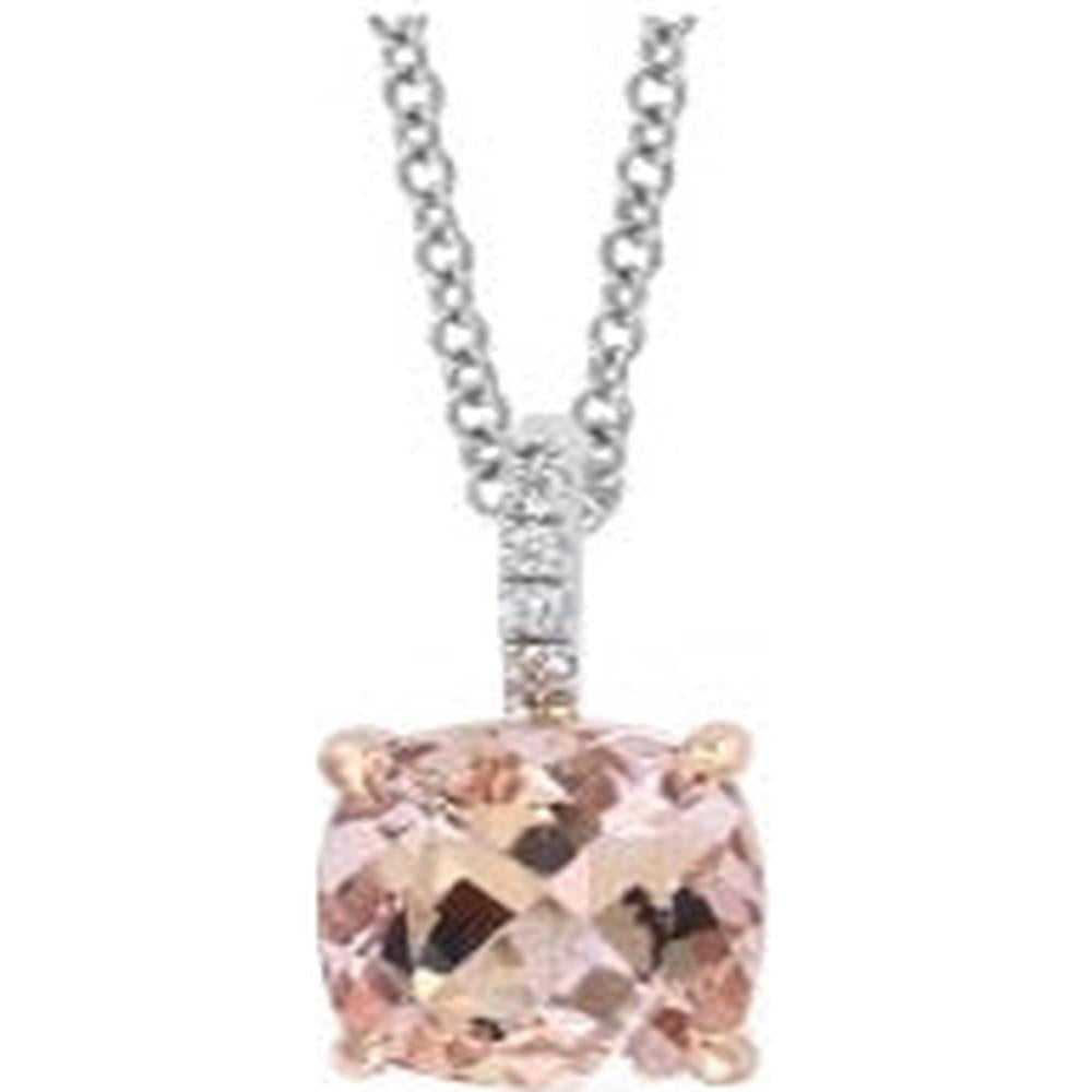 EFFY 14K Two-Tone Yellow & White Gold Cushion - Cut Morganite Pendant Necklace with Diamond Accent - 2.15 Carat Total Morganite Weight & 0.03 Carat Total Diamond Weight