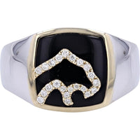 EFFY 14K White & Yellow Gold Men's Black Onyx Ring with Diamond - Set Panther Head - 0.14 Carat Total Diamond Weight