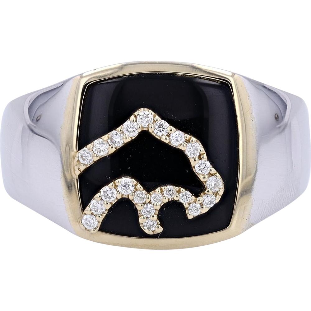 EFFY 14K White & Yellow Gold Men's Black Onyx Ring with Diamond - Set Panther Head - 0.14 Carat Total Diamond Weight