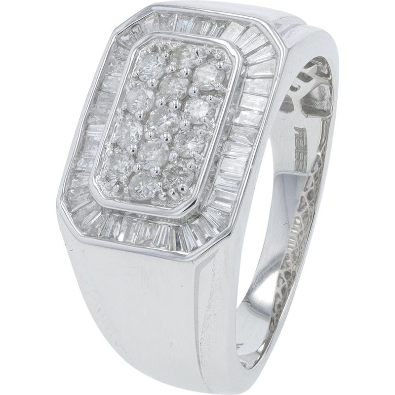 EFFY 14K White Gold 0.75 Carat Diamond Gents Ring with Cluster Design