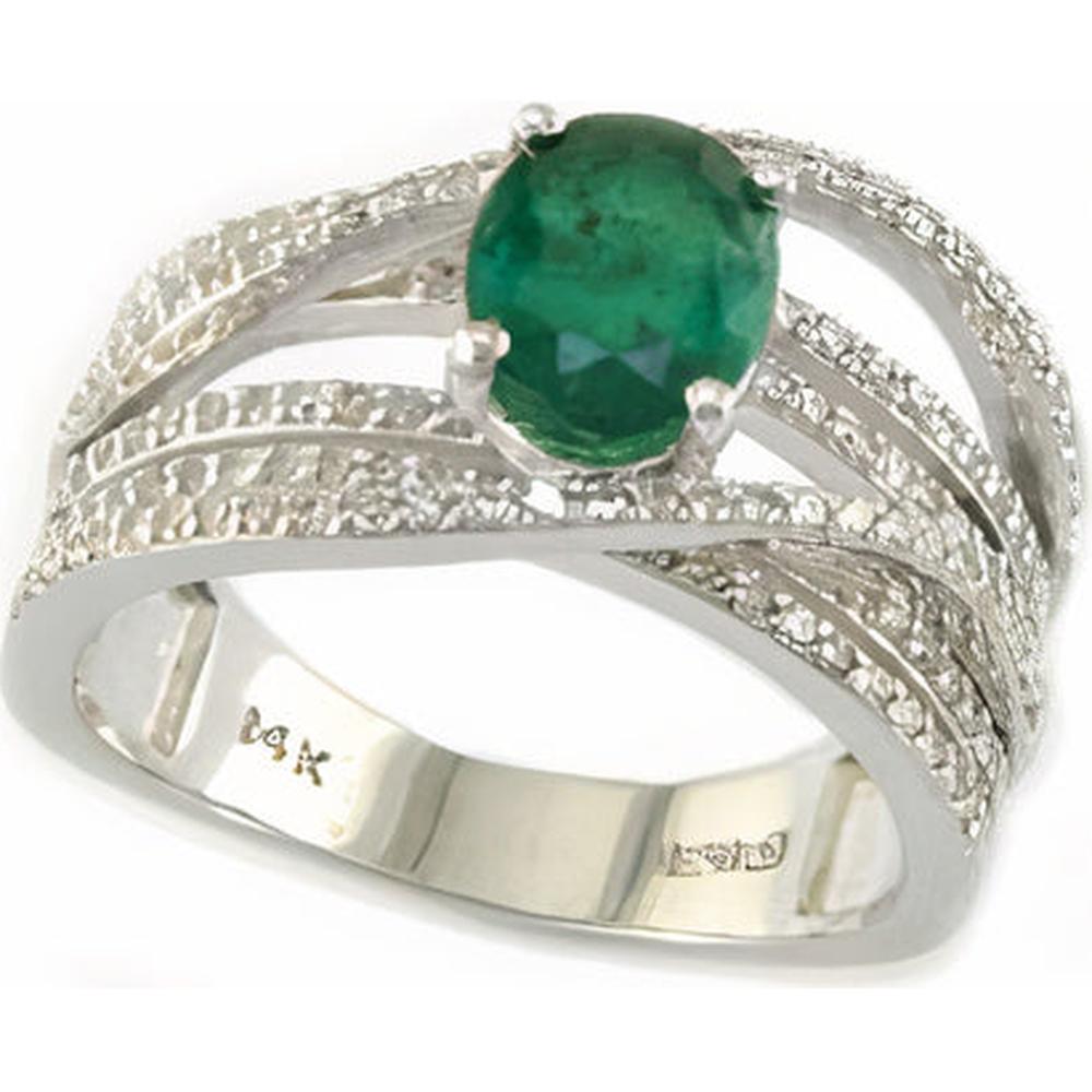 EFFY 14K White Gold 1.14 Carat Emerald and Diamond Band Ring - 0.56 Ca ...