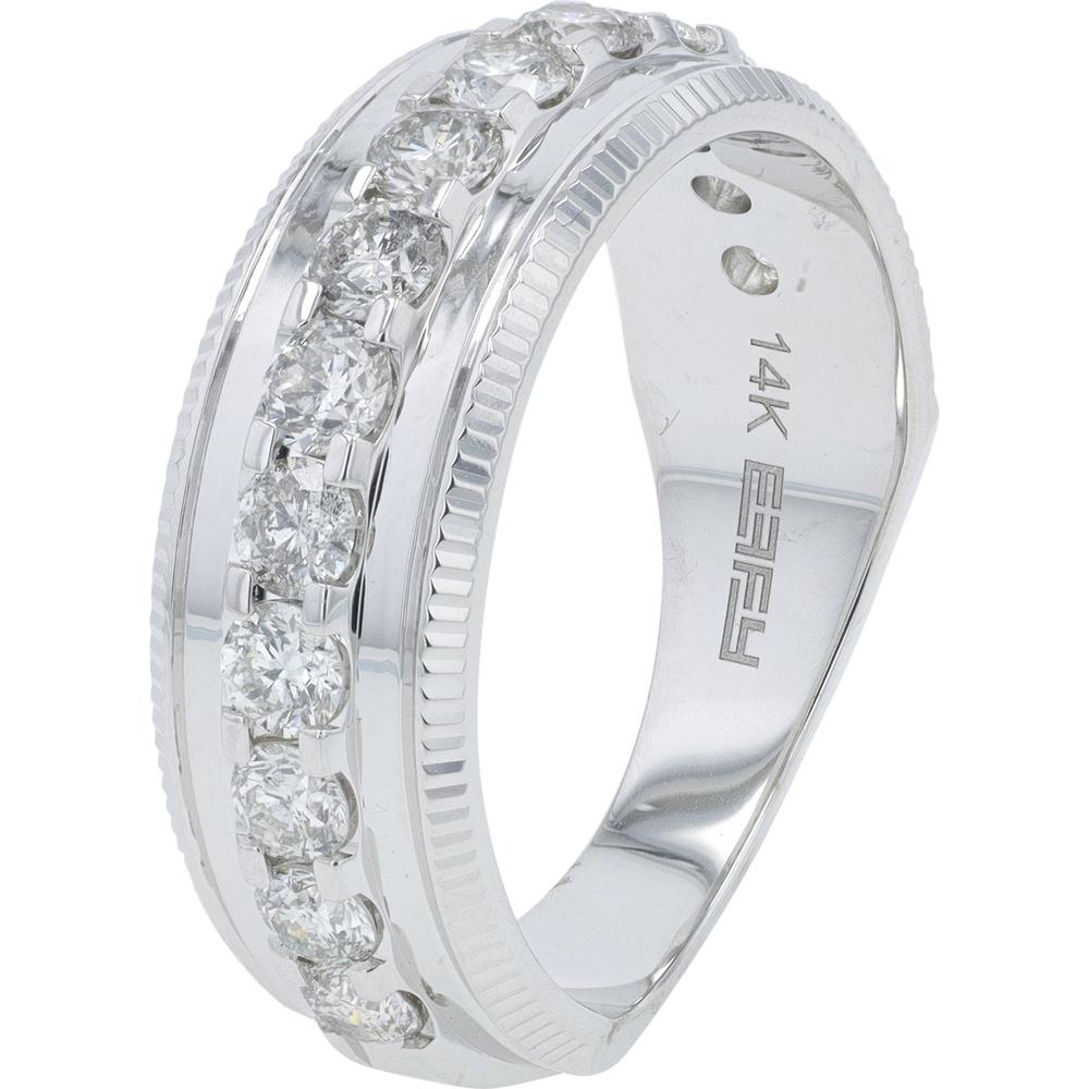 EFFY 14K White Gold 1.50 Carat Diamond Gents Band with Prong Set Round Diamonds