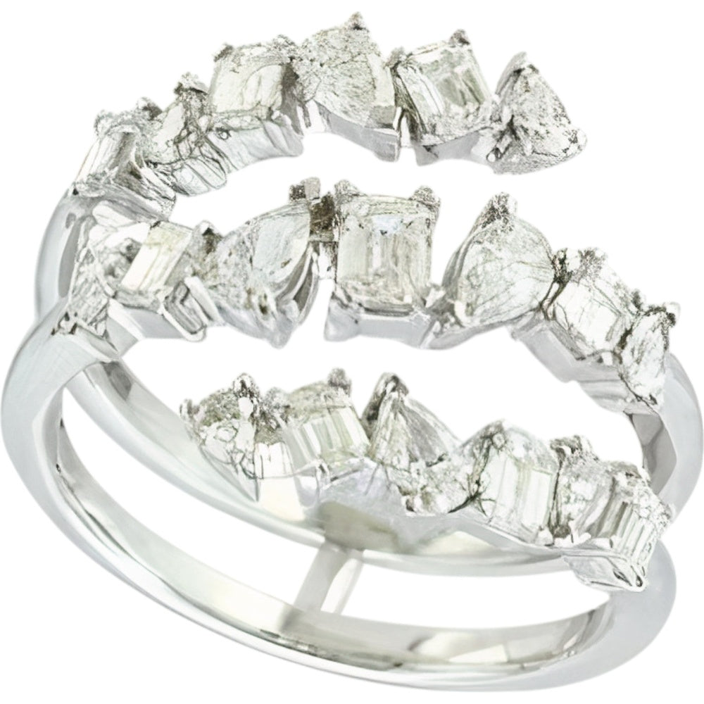 EFFY 14K White Gold 1.50 Carat Total Diamond Weight Three-Tier Crossover Ring with Mixed Pear, Princess, and Baguette Cut Stones