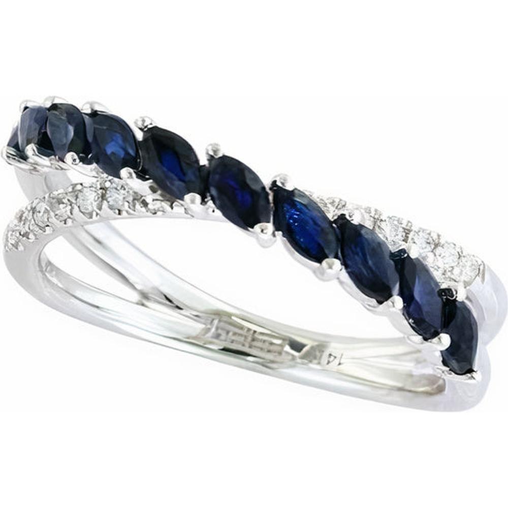 EFFY 14K White Gold 1 Carat Sapphire and Diamond Crossover Band Ring - 1.11 Carat Total Sapphire and Diamond Weight