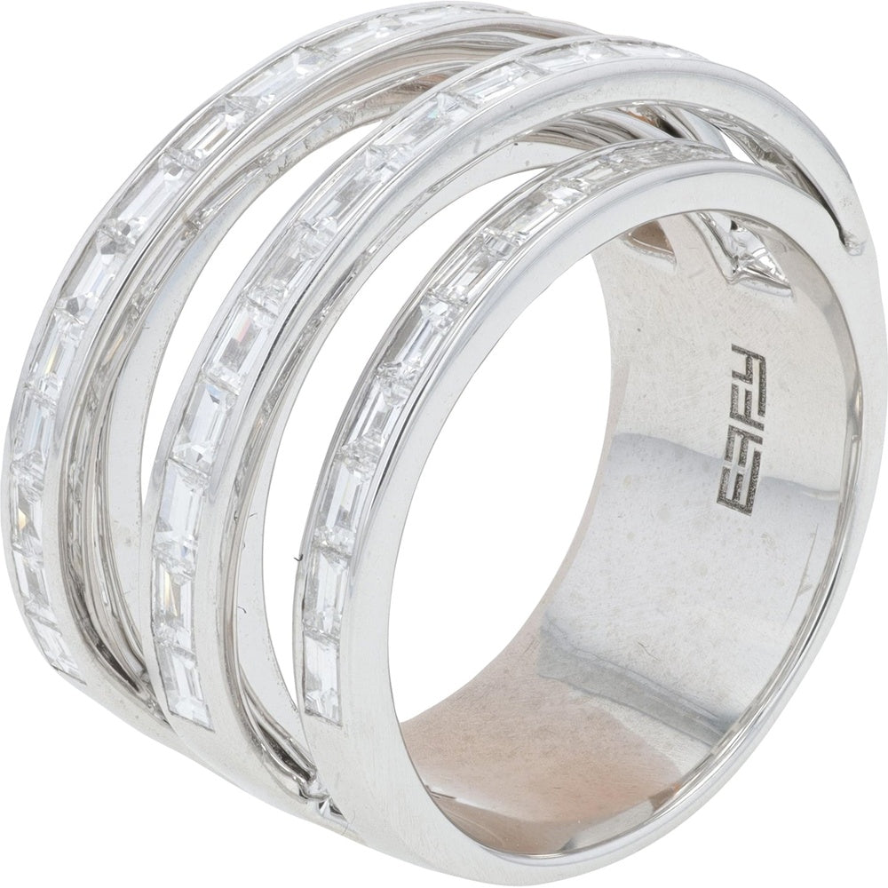 EFFY 14K White Gold 3-Row Baguette Diamond Band Ring - 2.26 Carat Total Diamond Weight