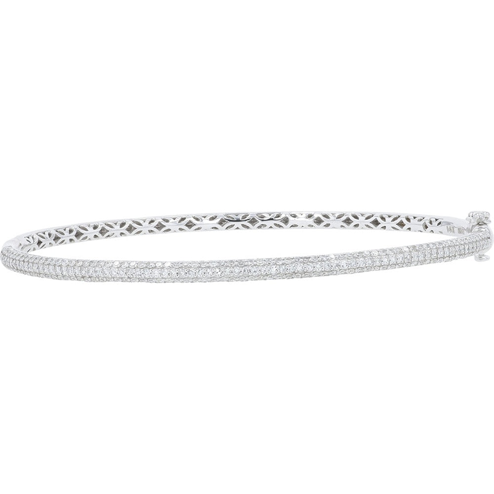 EFFY 14K White Gold 7.5 Inch Bangle with Pave Set Round Diamonds - 1.09 Carat Total Diamond Weight
