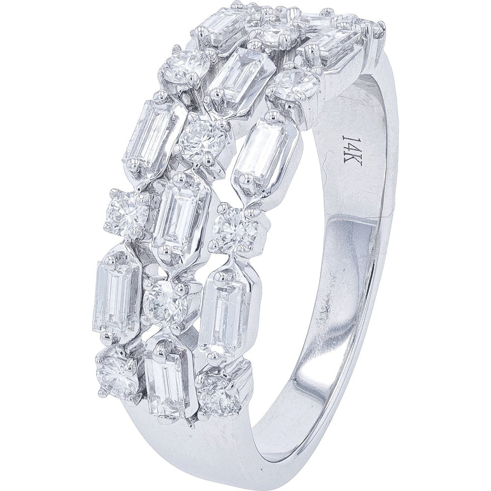 EFFY 14K White Gold Alternating Round and Baguette Diamond Band Ring - 0.74 Carat Total Diamond Weight