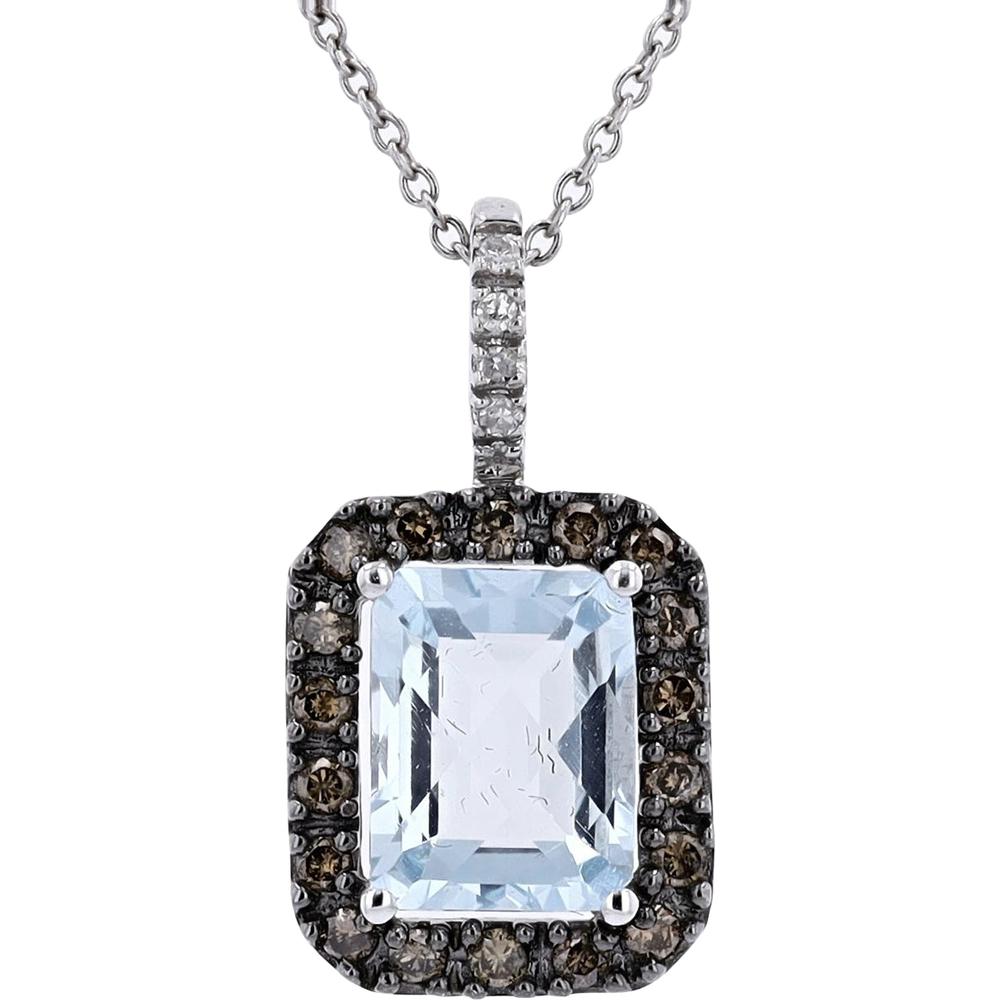 EFFY 14K White Gold Aqua & Chocolate Diamond Pendant - 2.25 Carat Aqua Gem, 0.28 Carat Total Diamond Weight