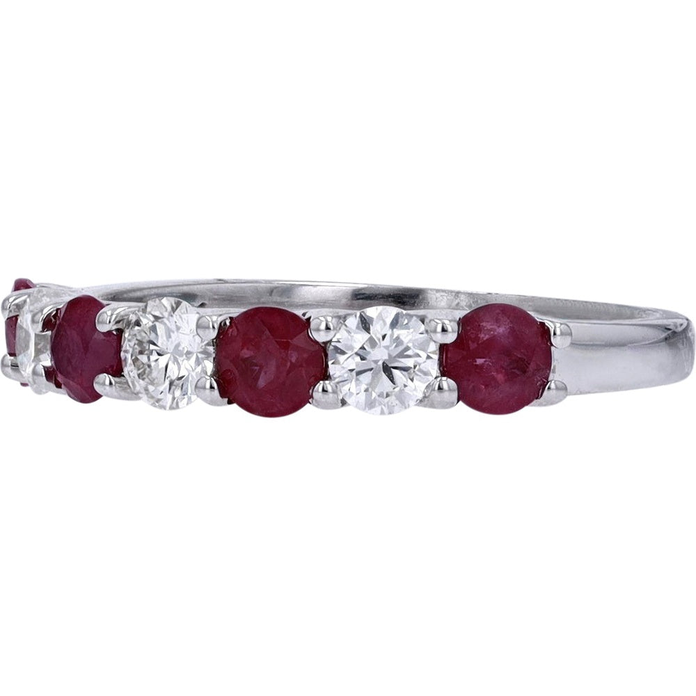 EFFY 14K White Gold Band with Alternating Round Rubies and Diamonds - 0.95 Carat Total Ruby Weight and 0.44 Carat Total Diamond Weight
