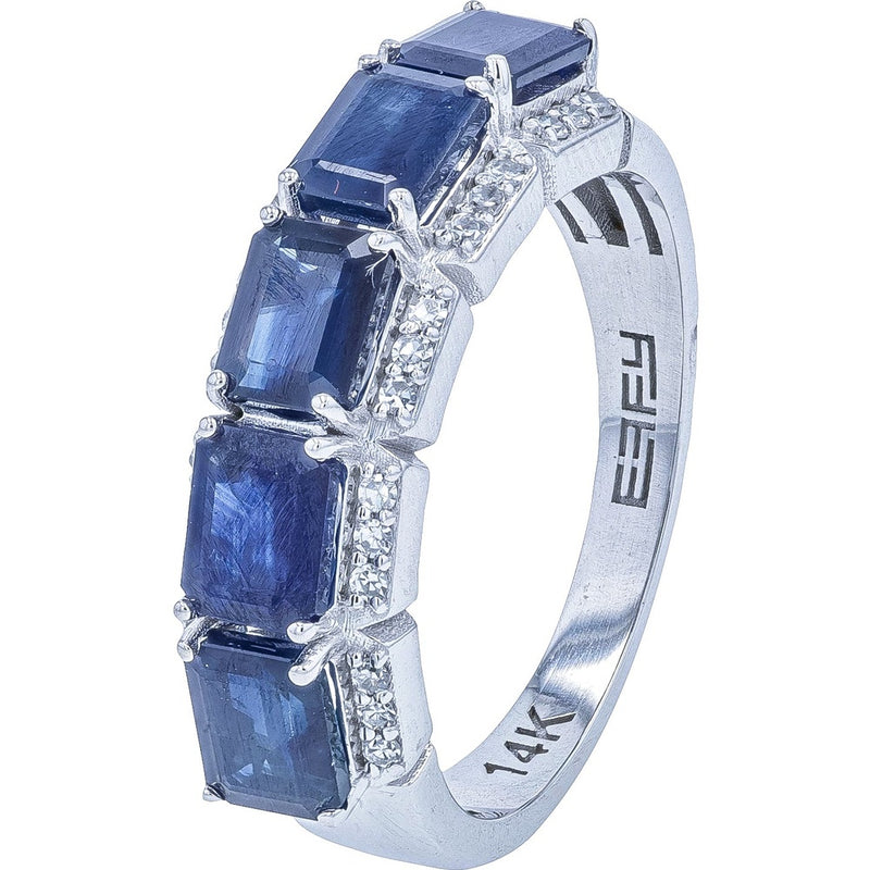 EFFY 14K White Gold Band with Prong-Set Emerald Cut Sapphires and Diamond Accents - 2.38 Carat Total Sapphire Weight and 0.15 Carat Total Diamond Weight