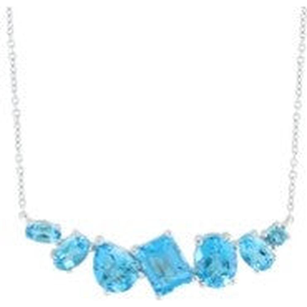 EFFY 14K White Gold Bar Necklace with Prong - Set Mixed Shape Blue Topaz - 6.10 Carat Total Blue Topaz Weight