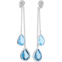 EFFY 14K White Gold Cascading Drop Earrings with Bezel Set Teardrop London Blue Topaz and Diamond Accents - 4.45 Carat Total Topaz Weight