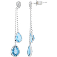 EFFY 14K White Gold Cascading Drop Earrings with Bezel Set Teardrop London Blue Topaz and Diamond Accents - 4.45 Carat Total Topaz Weight