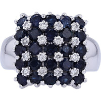 EFFY 14K White Gold Checkerboard Ring with Prong - Set Round Blue Sapphires and Diamond Accents - 3.13 Carat Total Sapphire Weight, 0.24 Carat Total Diamond Weight