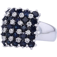 EFFY 14K White Gold Checkerboard Ring with Prong - Set Round Blue Sapphires and Diamond Accents - 3.13 Carat Total Sapphire Weight, 0.24 Carat Total Diamond Weight