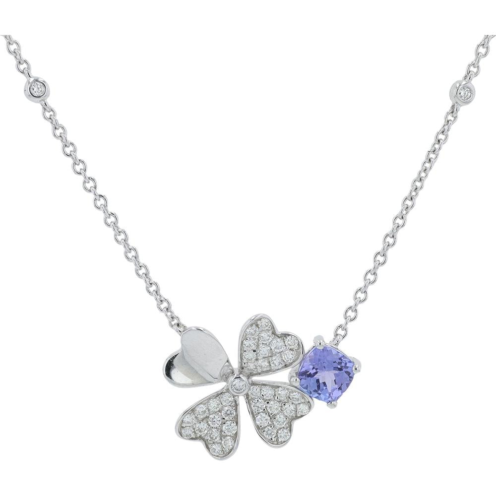 EFFY 14K White Gold Clover Pendant with 0.57 Carat Tanzanite and Pavé Diamonds - 0.35 Carat Total Diamond Weight