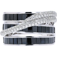 EFFY 14K White Gold Contemporary Crisscross Ring with Pavé White and Channel-Set Baguette Black Diamonds - 3.19 Carat Total Diamond Weight