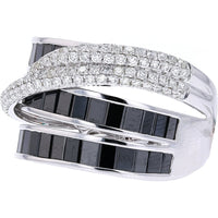 EFFY 14K White Gold Contemporary Crisscross Ring with Pavé White and Channel-Set Baguette Black Diamonds - 3.19 Carat Total Diamond Weight