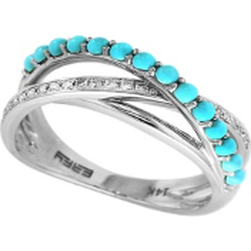 EFFY 14K White Gold Crossover Ring with Round Turquoise Accents and Pavé Diamonds - 0.35 Carat Total Turquoise Color Weight, 0.11 Carat Total Diamond Weight