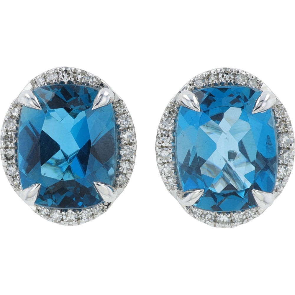 EFFY 14K White Gold Cushion-Cut Blue Topaz Stud Earrings with Diamond Halo - 7.80 Carat Total Gem Weight