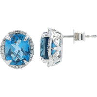 EFFY 14K White Gold Cushion-Cut Blue Topaz Stud Earrings with Diamond Halo - 7.80 Carat Total Gem Weight