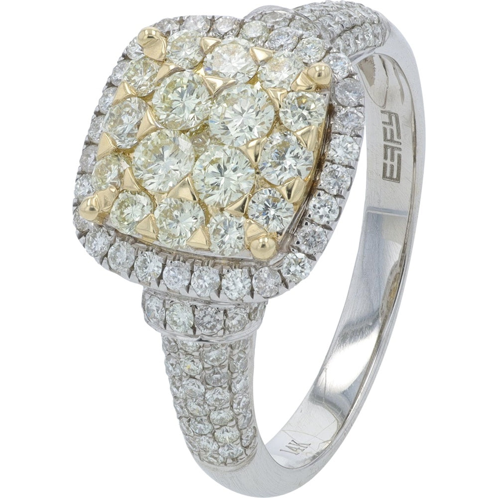 EFFY 14K White Gold Cushion Halo Ring with Round White and Yellow Diamonds - 1.19 Carat Total Diamond Weight
