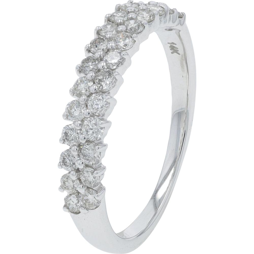 EFFY 14K White Gold Double - Row Diamond Band Ring with Shared Prong Set Round Diamonds - 0.62 Carat Total Diamond Weight
