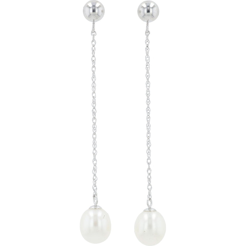 EFFY 14K White Gold Drop Earrings with Cable Chain and Lustrous Freshwater Pearls