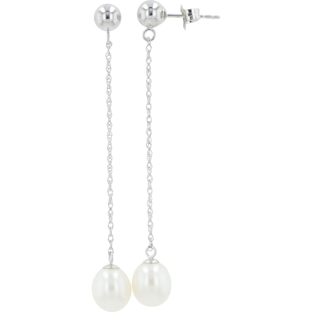 EFFY 14K White Gold Drop Earrings with Cable Chain and Lustrous Freshwater Pearls