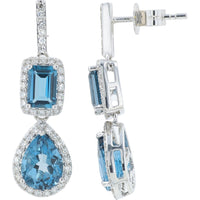 EFFY 14K White Gold Drop Earrings with Emerald-Cut and Pear-Shaped London Blue Topaz and Diamond Halos - 4.50 Carat Total Topaz Weight