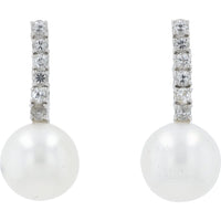 EFFY 14K White Gold Drop Earrings with Lustrous Freshwater Pearls and 0.11 Carat Total Weight White Topaz Bar Accent