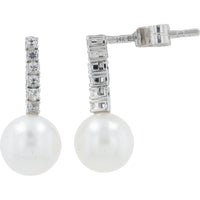 EFFY 14K White Gold Drop Earrings with Lustrous Freshwater Pearls and 0.11 Carat Total Weight White Topaz Bar Accent