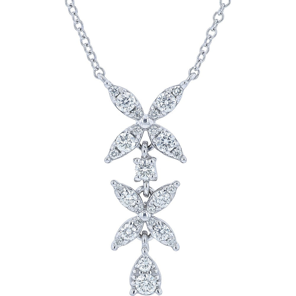 EFFY 14K White Gold Floral Cascade Pendant with Marquise and Pear Diamond Drops - 0.41 Carat Total Diamond Weight