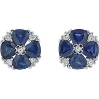 EFFY 14K White Gold Floral Cluster Stud Earrings with Round Sapphires and Diamond Accents - 2.56 Carat Total Sapphire Weight