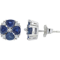 EFFY 14K White Gold Floral Cluster Stud Earrings with Round Sapphires and Diamond Accents - 2.56 Carat Total Sapphire Weight