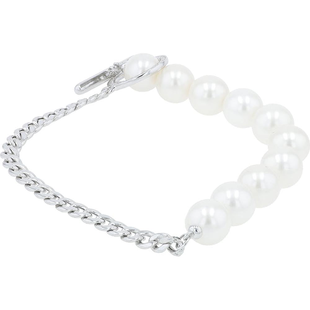 EFFY 14K White Gold Freshwater Pearl and Curb Link Bracelet with Diamond Accented Clasp - 0.10 Carat Total Diamond Weight