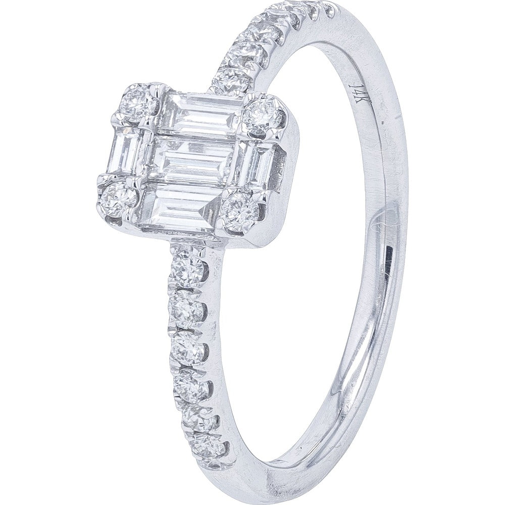 EFFY 14K White Gold Geometric Cluster Ring with Baguette and Round Diamonds - 0.51 Carat Total Diamond Weight