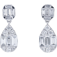 EFFY 14K White Gold Geometric Drop Earrings with Baguette and Round Diamond Composite Pear Motif - 0.67 Carat Total Diamond Weight