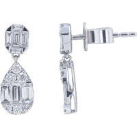 EFFY 14K White Gold Geometric Drop Earrings with Baguette and Round Diamond Composite Pear Motif - 0.67 Carat Total Diamond Weight