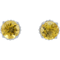 EFFY 14K White Gold Halo Stud Earrings with Milgrain Detail and Round Citrine Gemstones - 1.50 Carat Total Citrine Weight