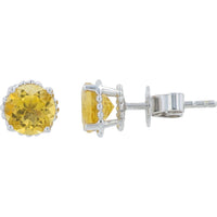 EFFY 14K White Gold Halo Stud Earrings with Milgrain Detail and Round Citrine Gemstones - 1.50 Carat Total Citrine Weight